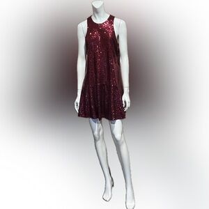 Free People Red Sequin Sleeveless Swing Dress Hem Size M Lined